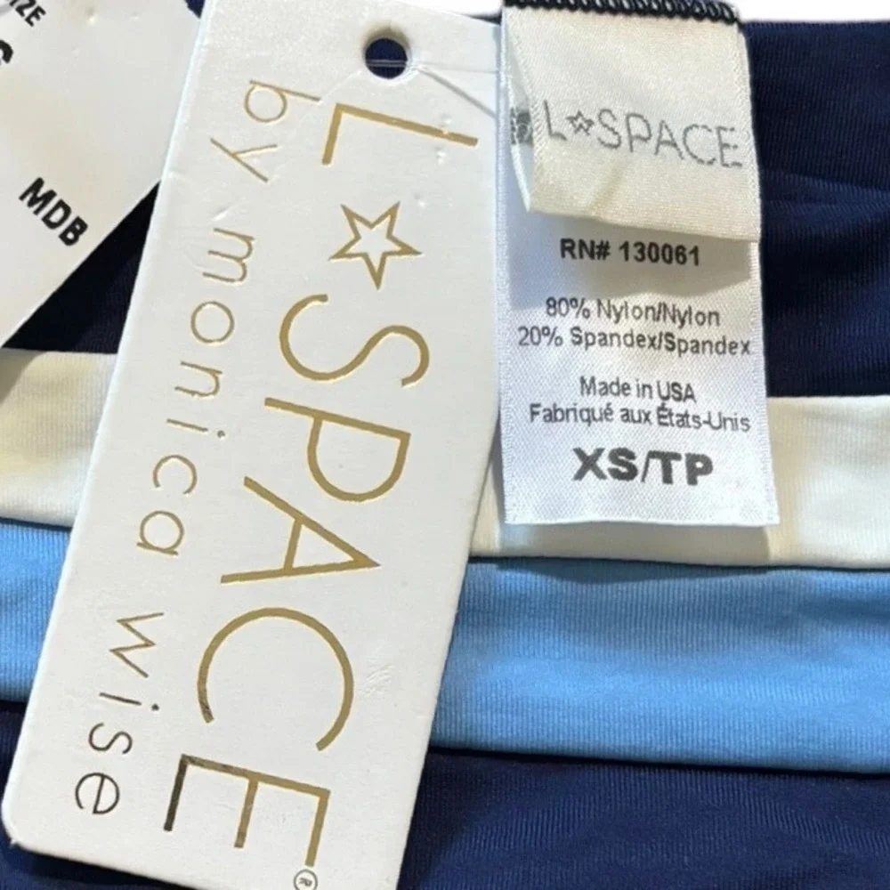 L*Space Swim Rebel Stripe Bikini Top Navy White Blue Bandeau‎ XSmall NWT